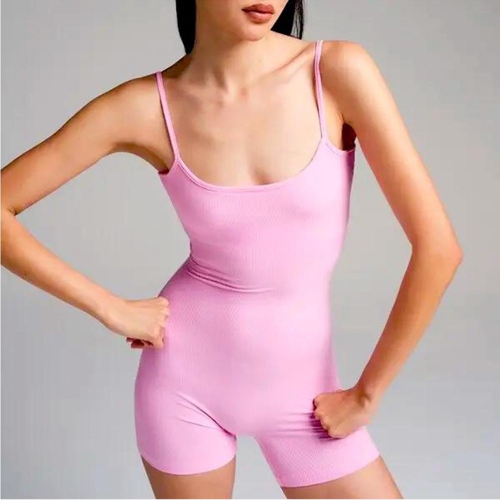 SKIMS Pink Ribbed Soft Lounge Bodysuit MSRP$70